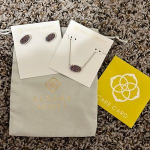 Brand NWT Kendra Scott Purple Drusy silver necklace and earrings matching set